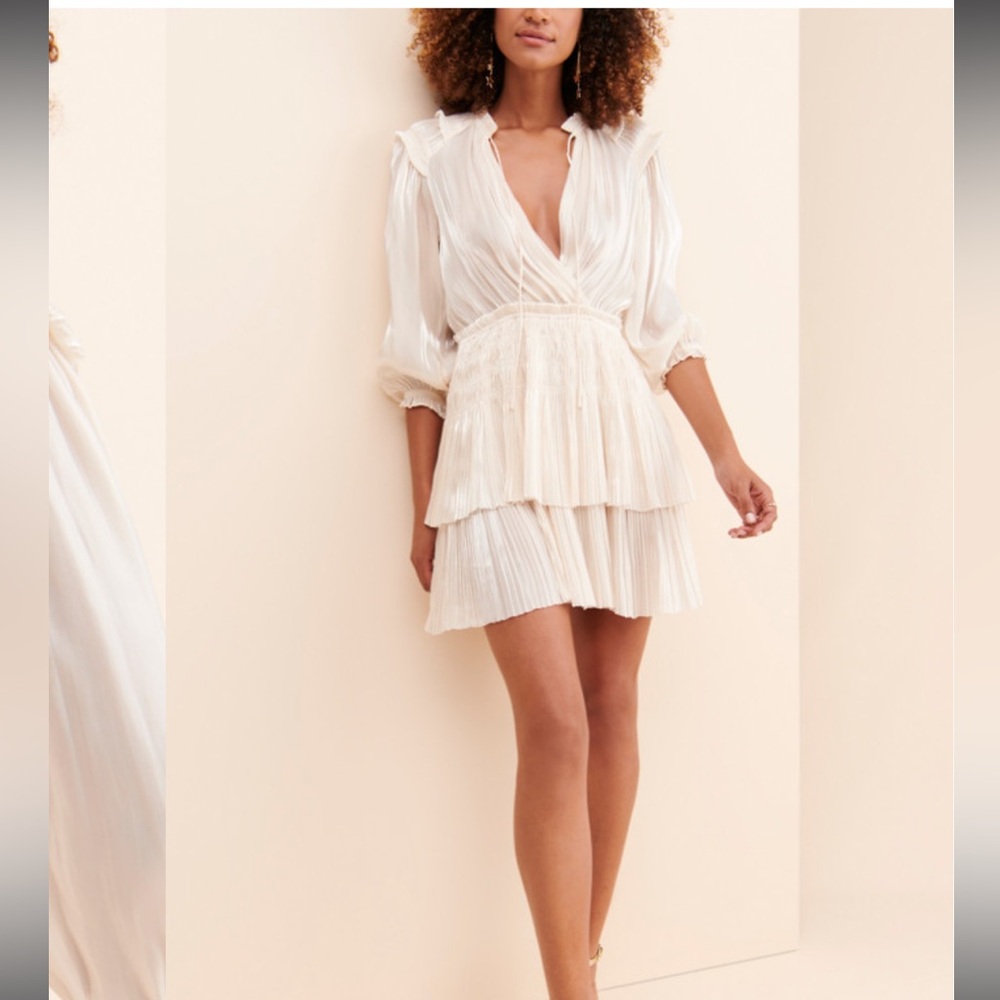 Anthropologie Current Air creamy ivory pleated drop waist tiered mini dress XS